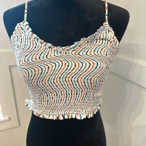 Vibrant Orange and Blue Smocked‎ Ruffled Camisole